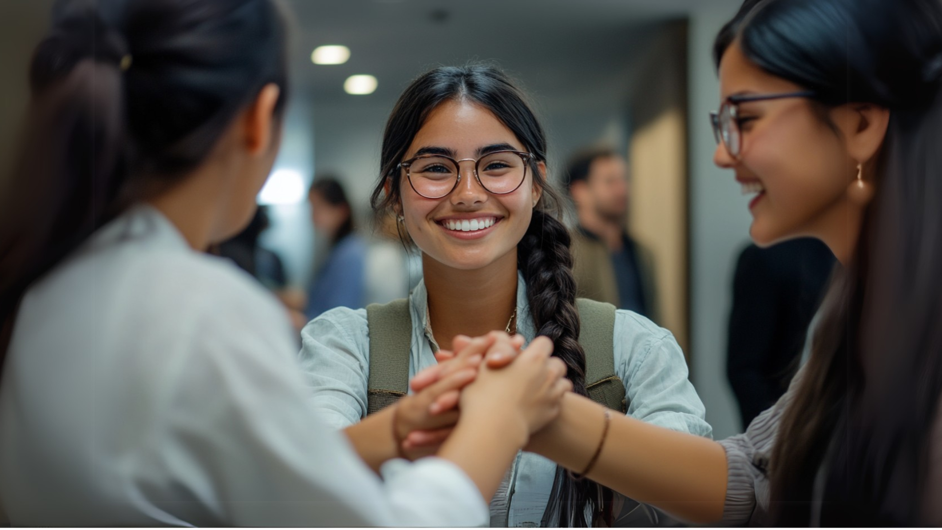 Des étudiants ayant une conversation en se serrant la main