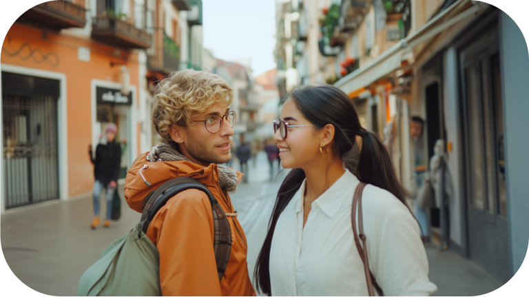 Deux étudiants se rencontrent dans la rue et deviennent amis grâce à un échange linguistique.